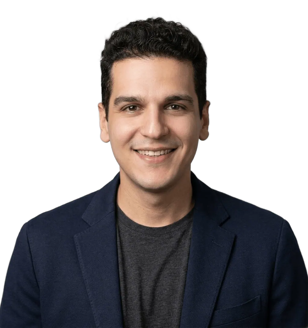 Reza, founder and CEO of Bowrand, smiling in a dark blazer