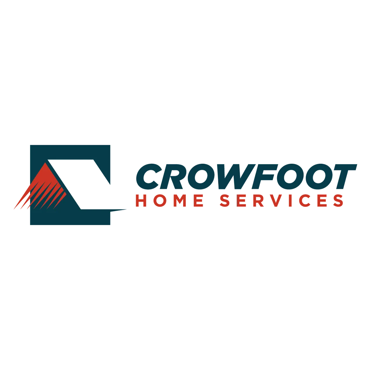 Crowfoot Home Services logo, a teal roofline mark with red accents