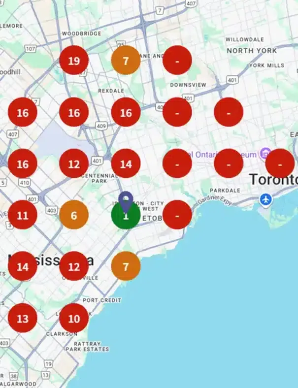 Drain Rescue Plumbers local map rankings before Bowrand, with low positions across the service area
