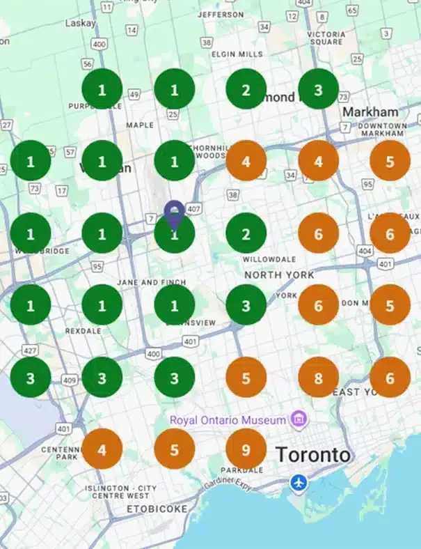 Sonna Home Renovations local map rankings after Bowrand, with top-three positions across most of its service area