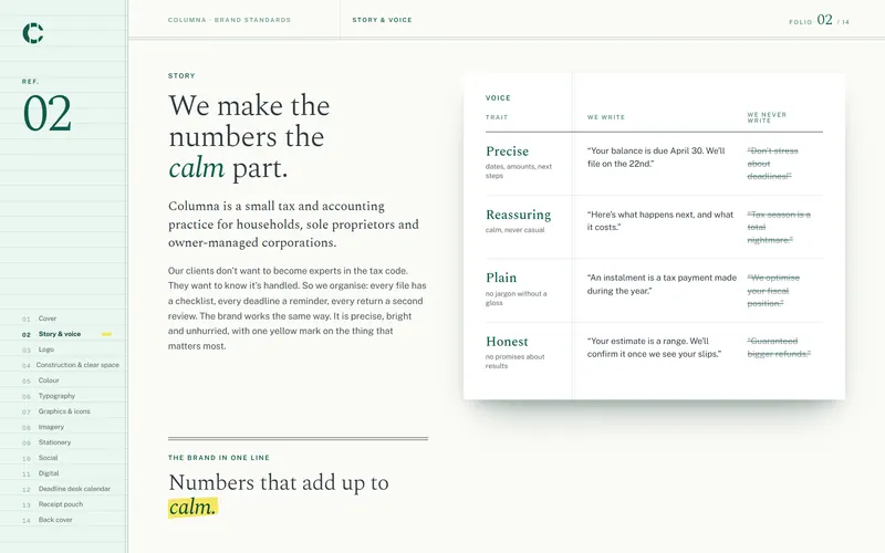 Columna brand book: Story & voice