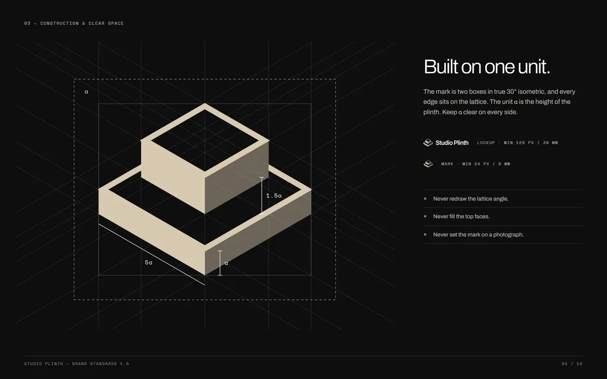 Studio Plinth brand book, Construction & clear space