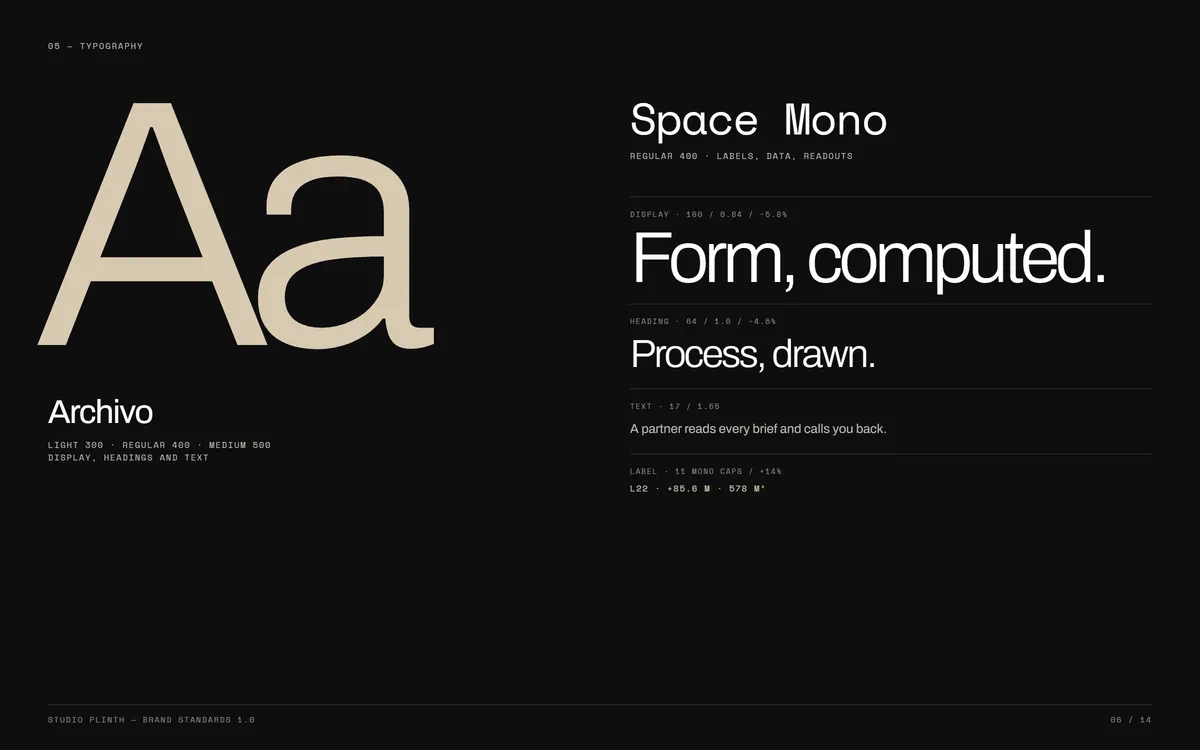 Studio Plinth brand book, Typography