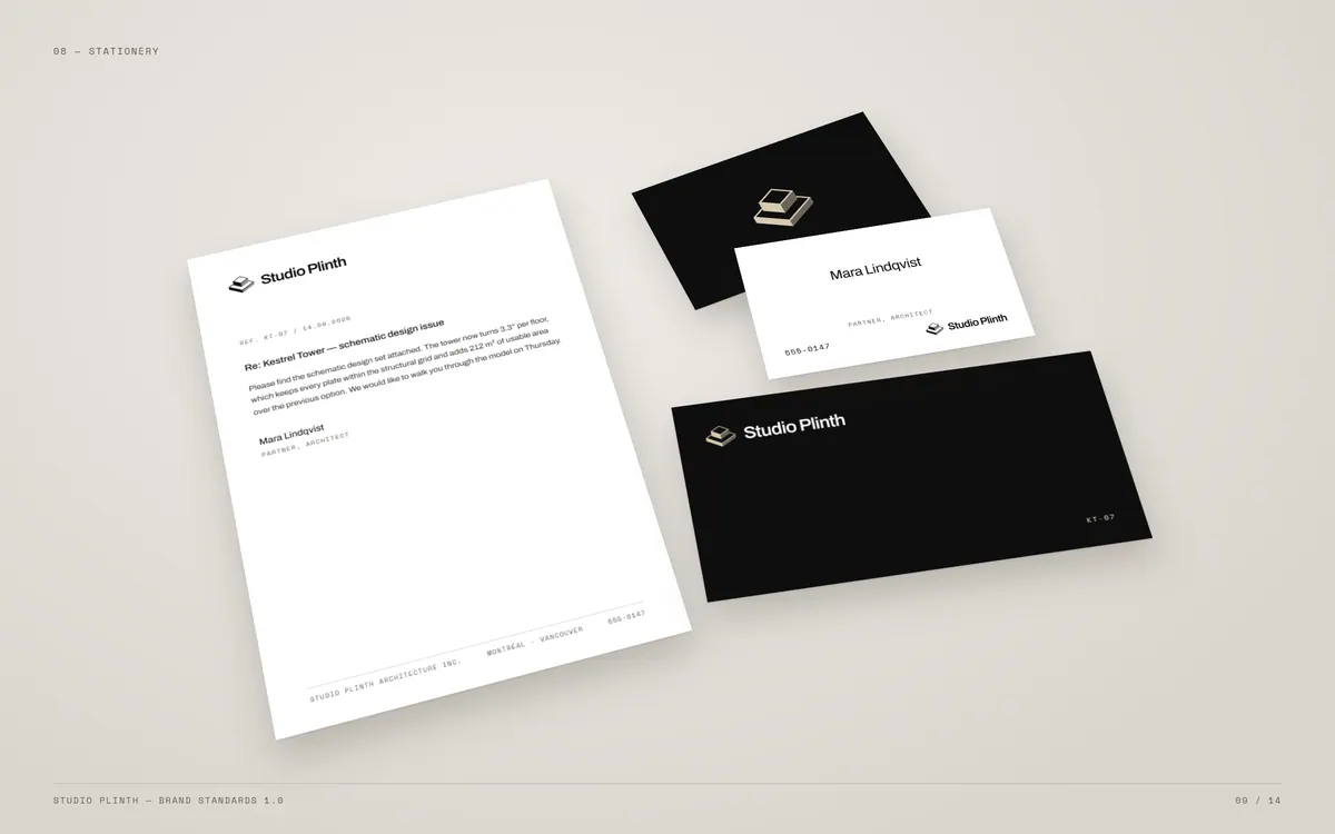 Studio Plinth brand book, Stationery