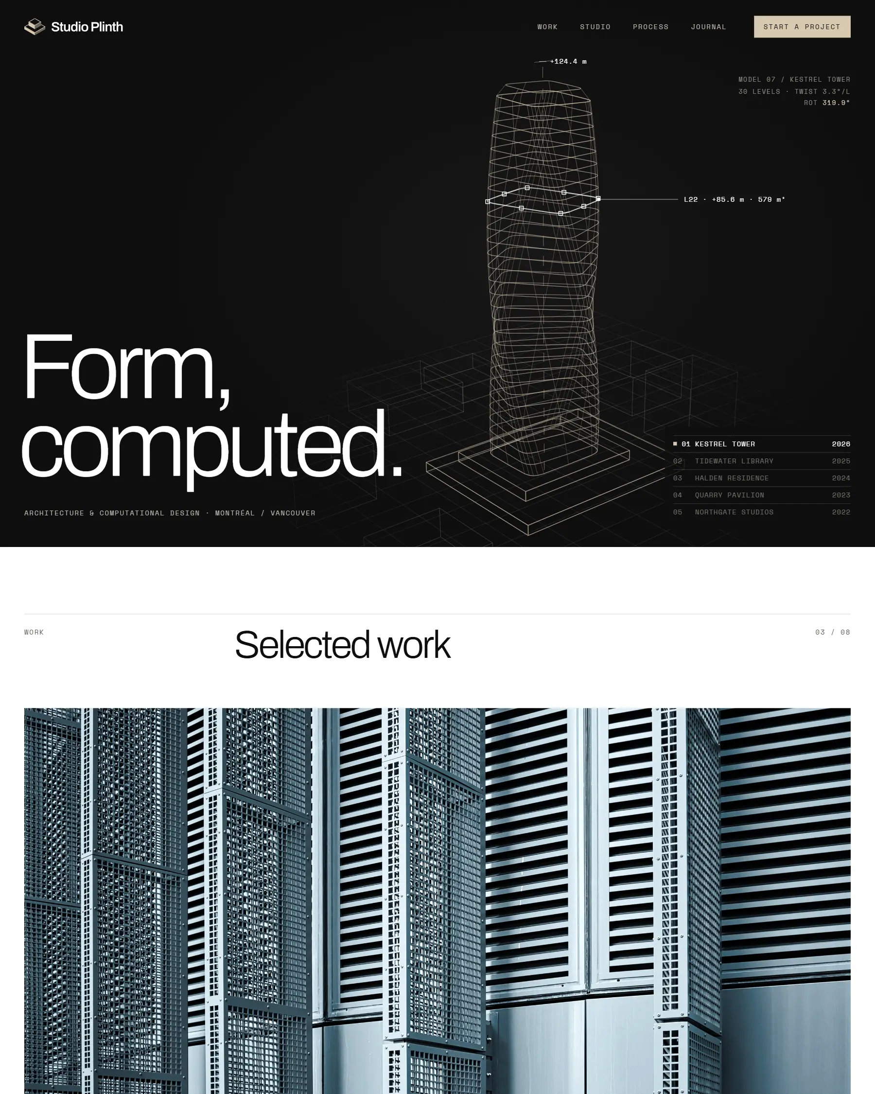 Studio Plinth website, desktop