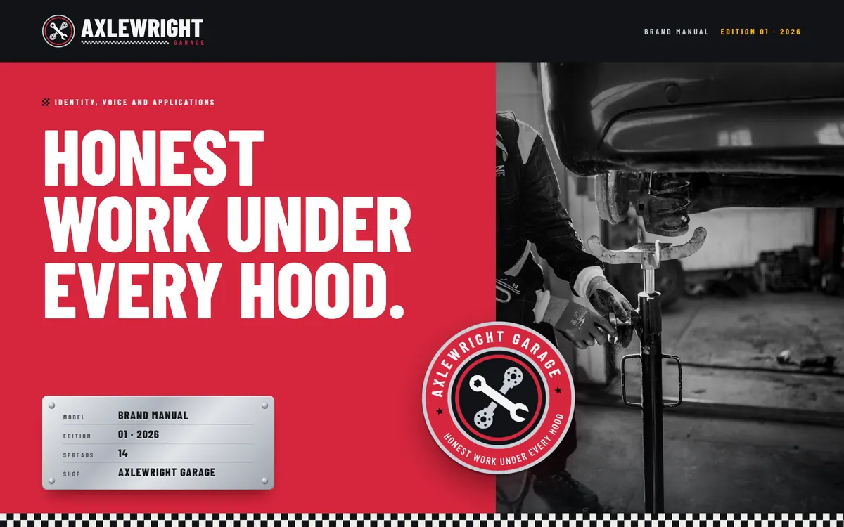 Axlewright Garage brand book cover