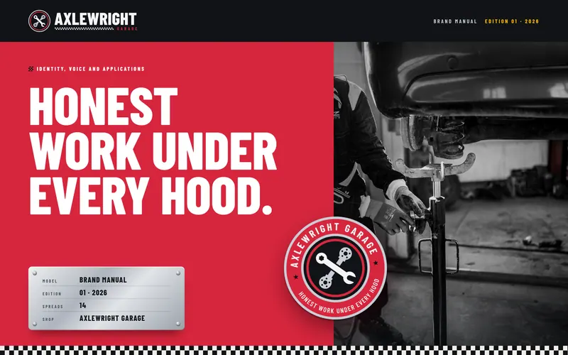 Axlewright Garage brand book: Cover