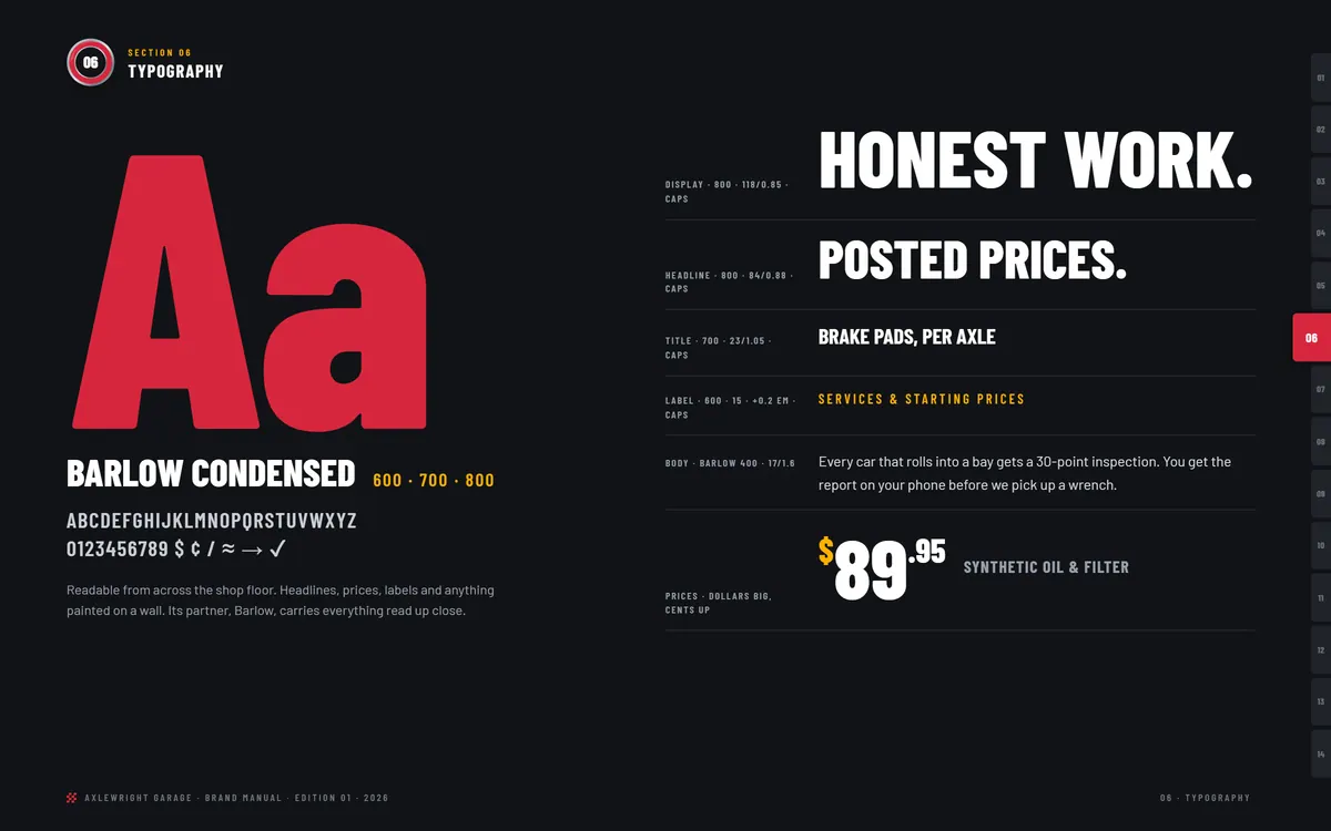 Axlewright Garage brand book, Typography