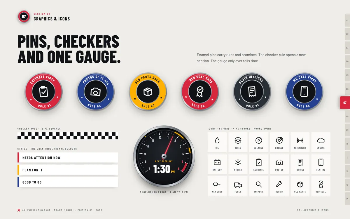 Axlewright Garage brand book, Graphics & icons