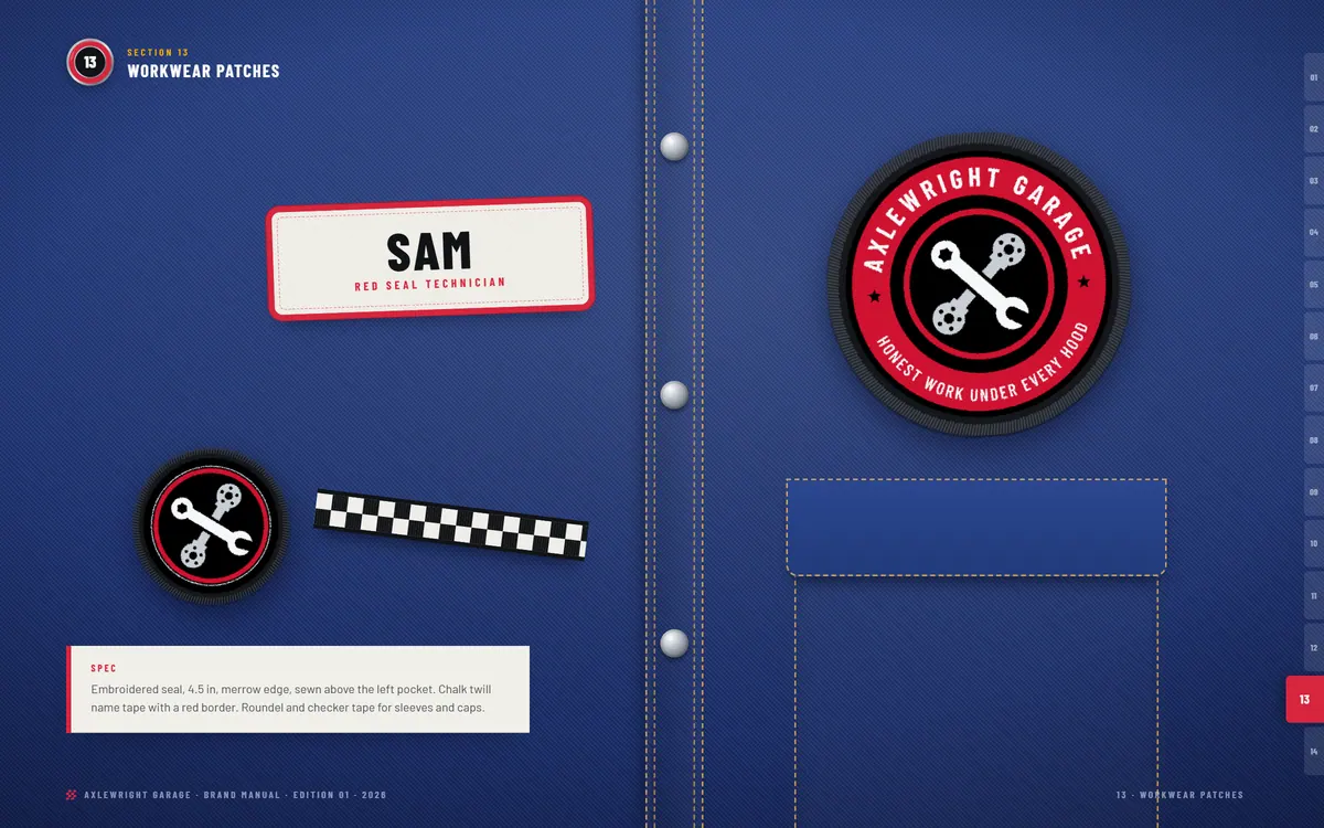 Axlewright Garage brand book, Workwear patches