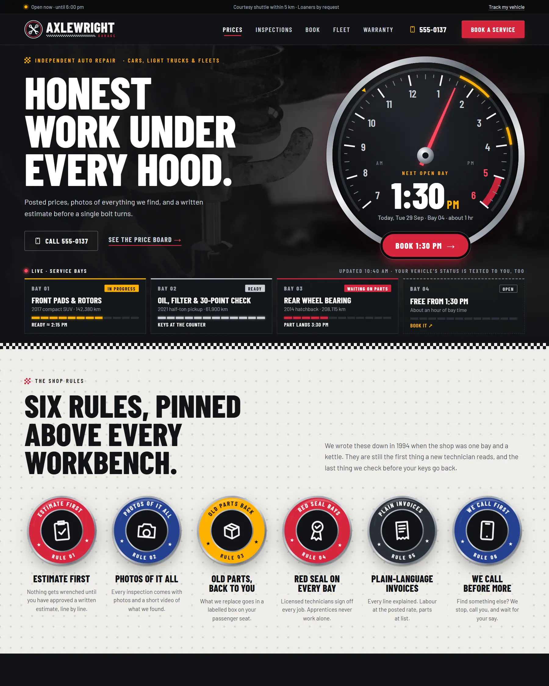 Axlewright Garage website, desktop
