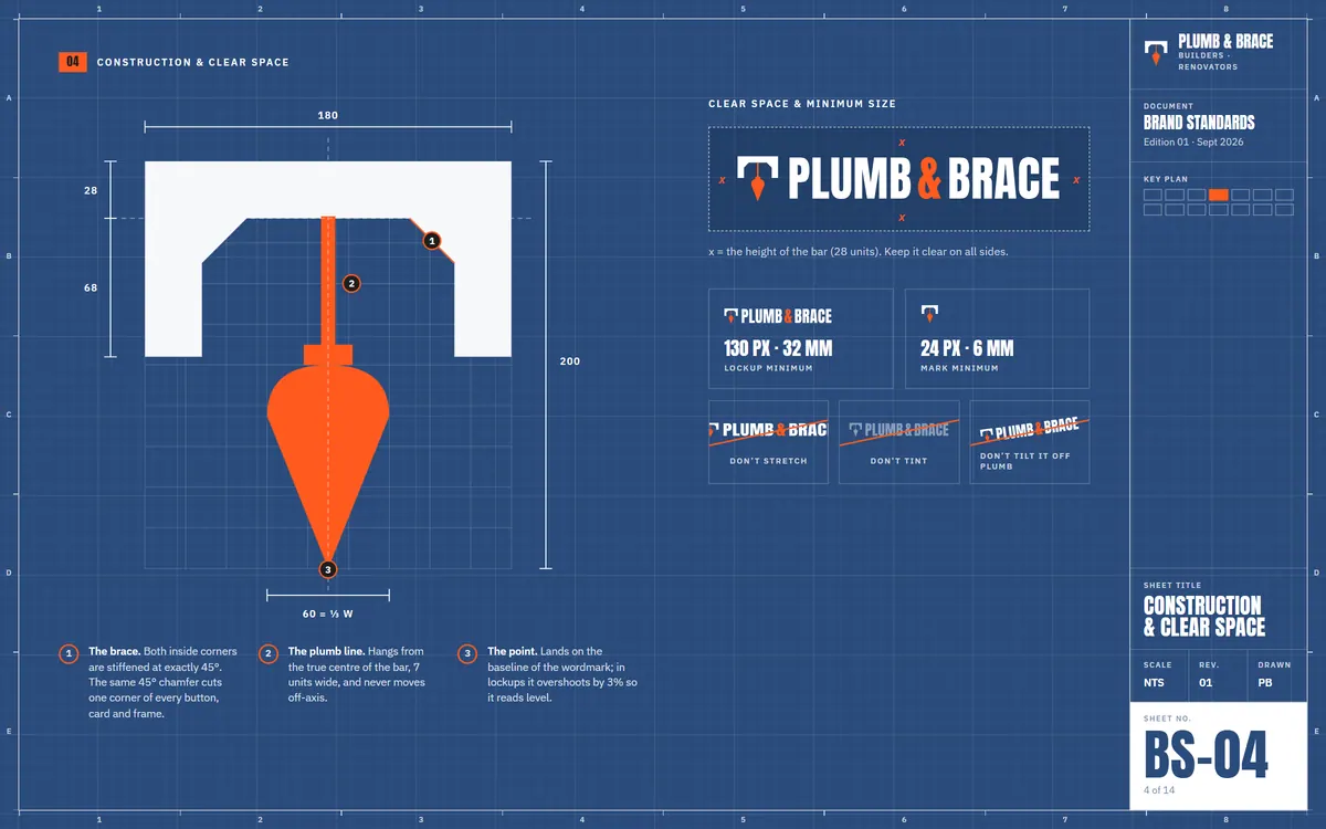 Plumb & Brace brand book, Construction & clear space