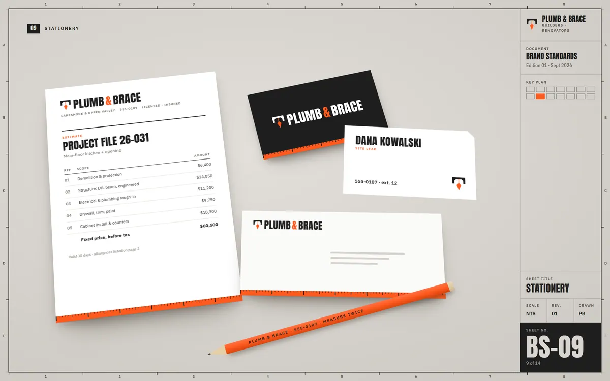 Plumb & Brace brand book, Stationery