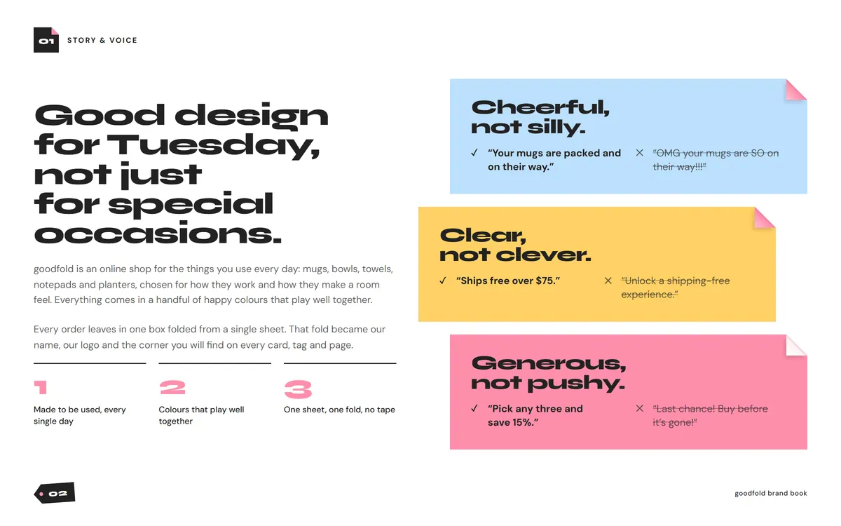 goodfold brand book, Story & voice