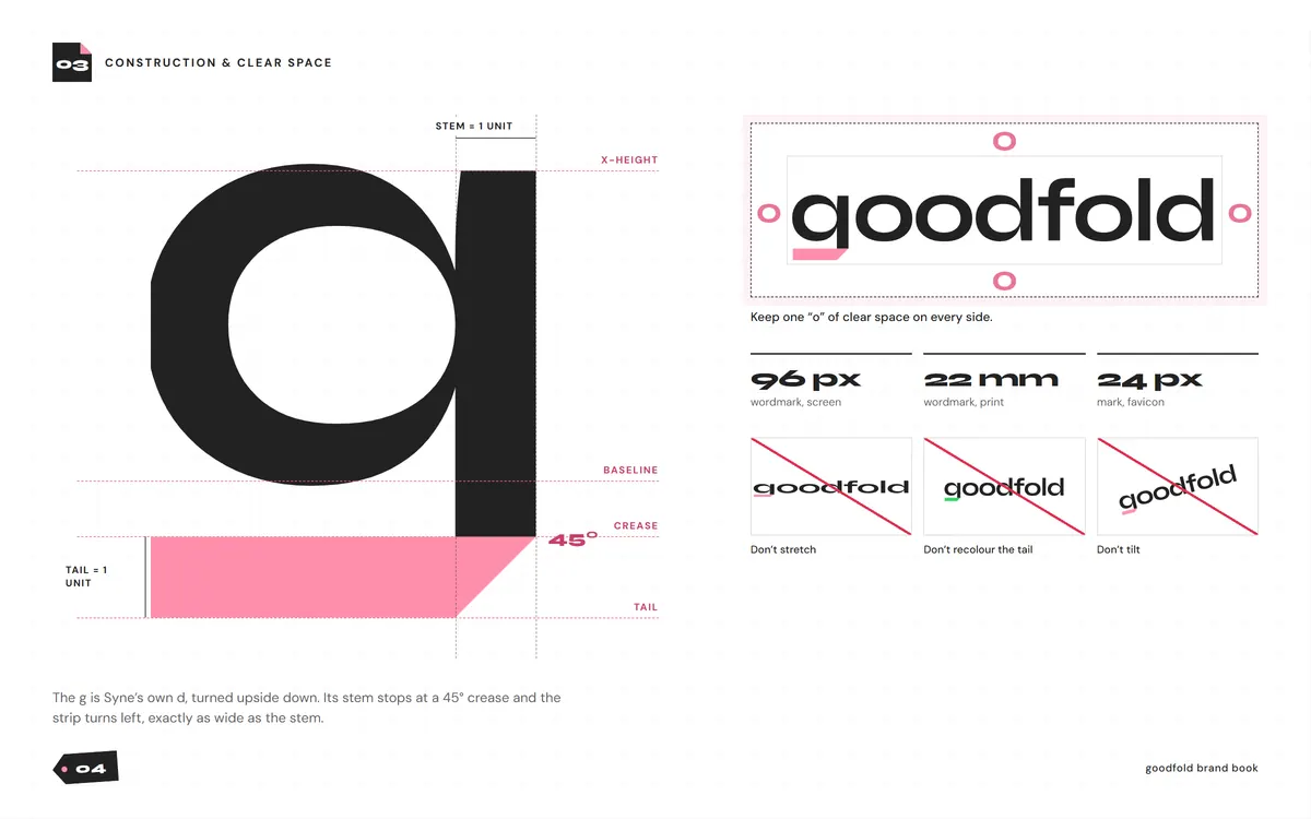 goodfold brand book, Construction & clear space
