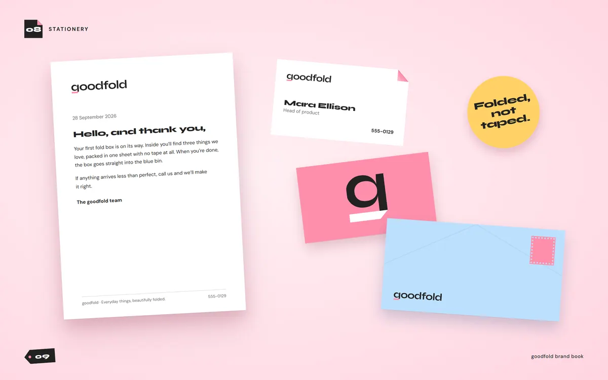 goodfold brand book, Stationery