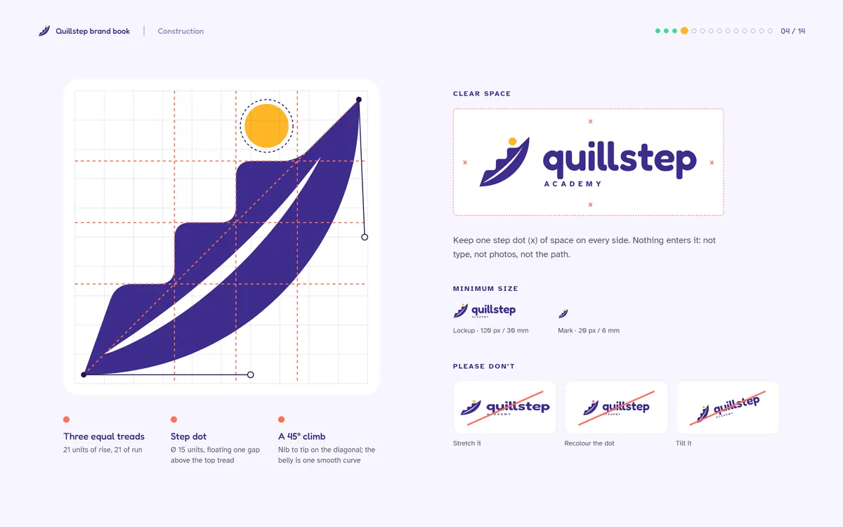 Quillstep Academy brand book, Construction & clear space