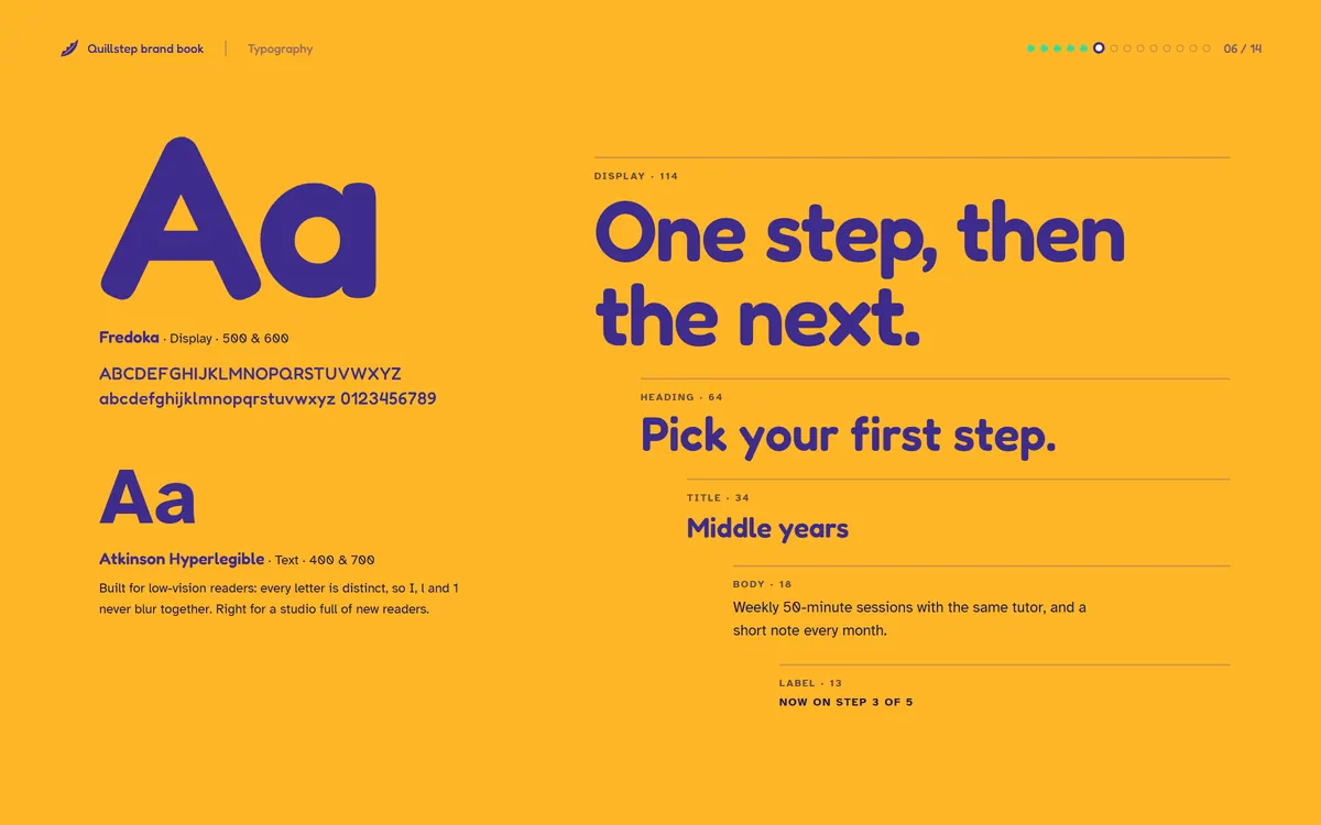 Quillstep Academy brand book, Typography