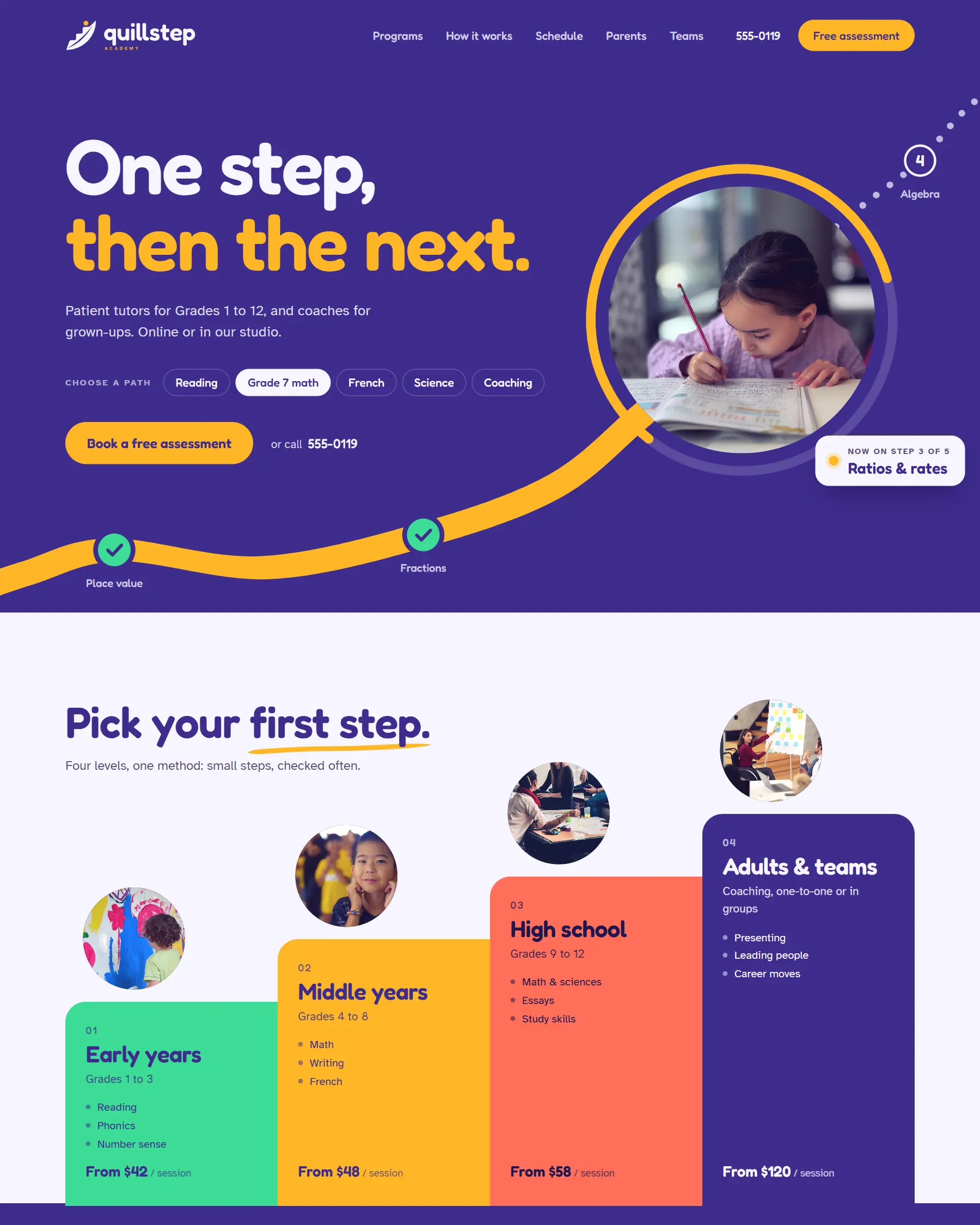 Quillstep Academy website, desktop