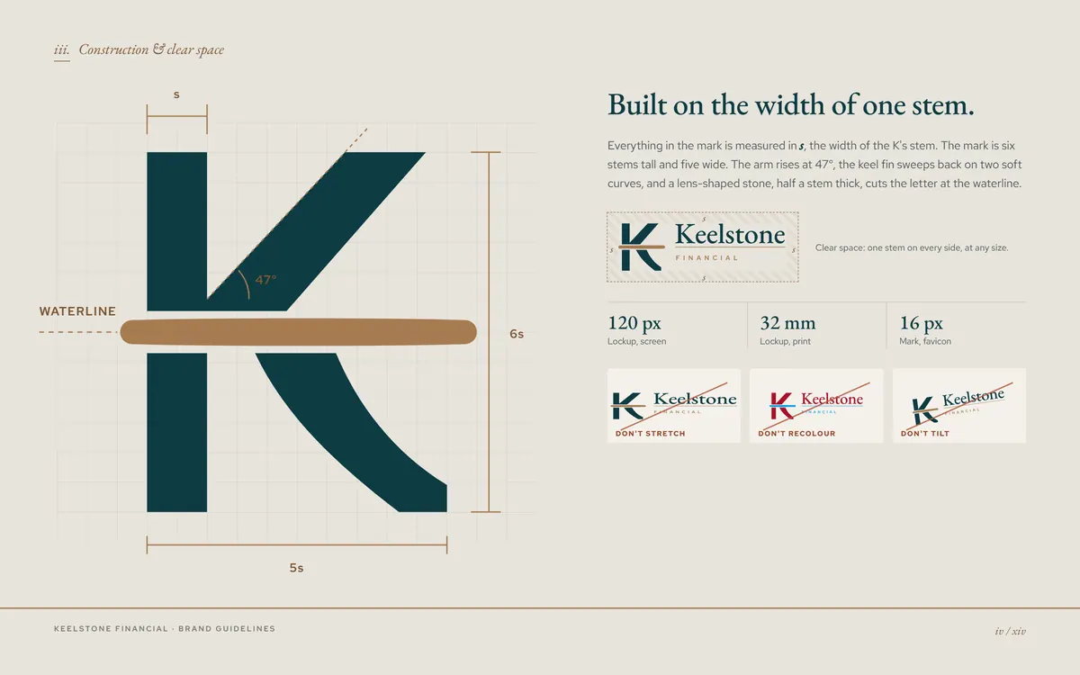 Keelstone Financial brand book, Construction & clear space