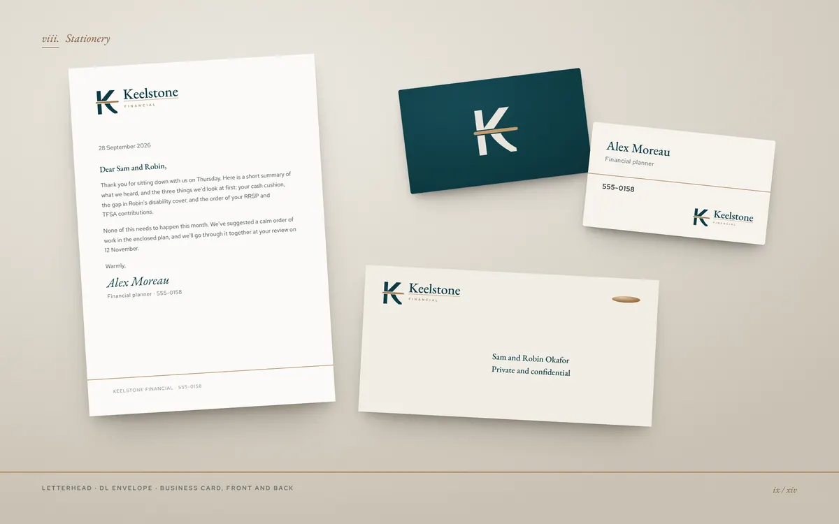 Keelstone Financial brand book, Stationery