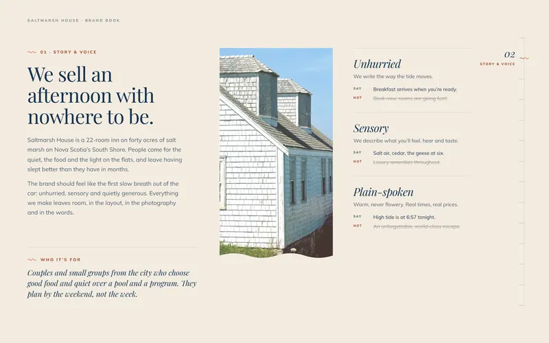 Saltmarsh House brand book: Story & voice
