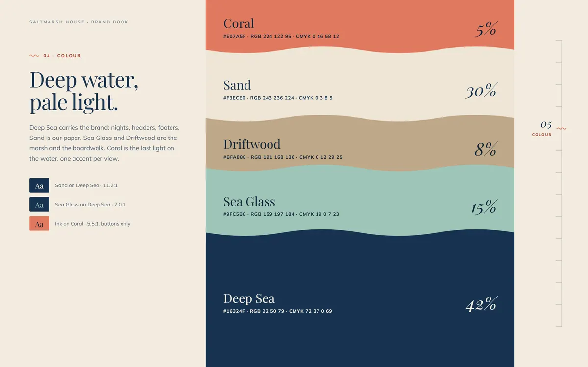 Saltmarsh House brand book, Colour