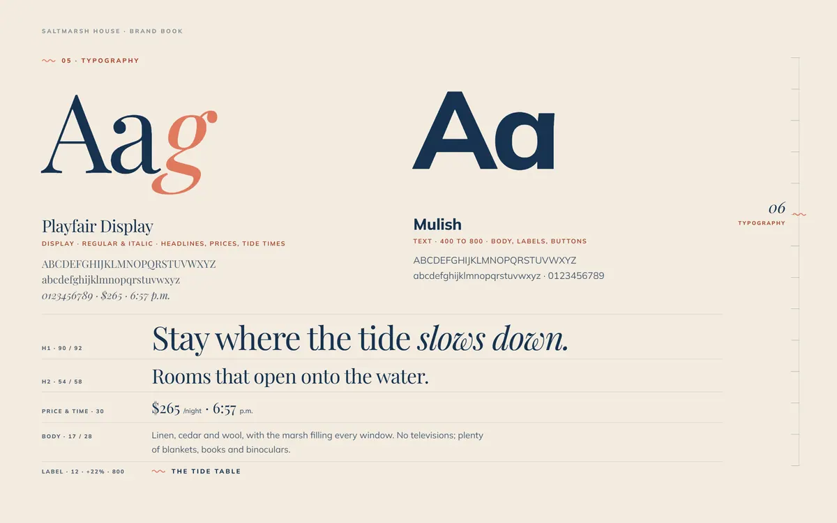 Saltmarsh House brand book, Typography