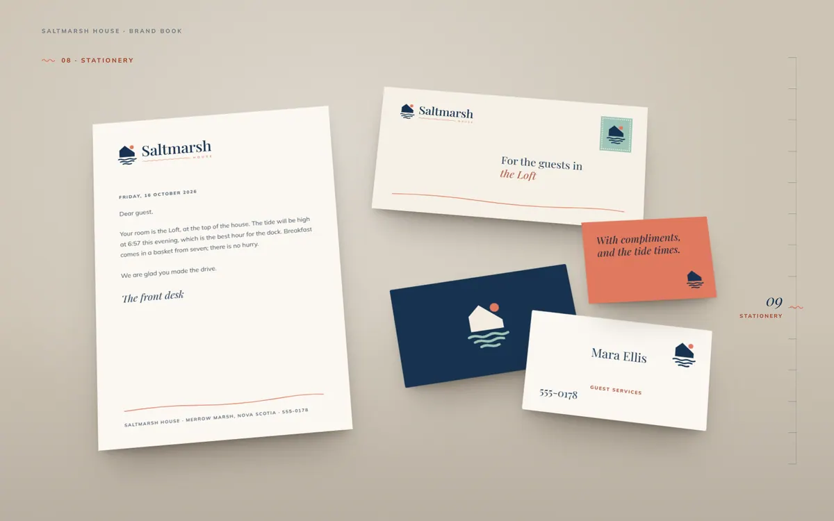 Saltmarsh House brand book, Stationery