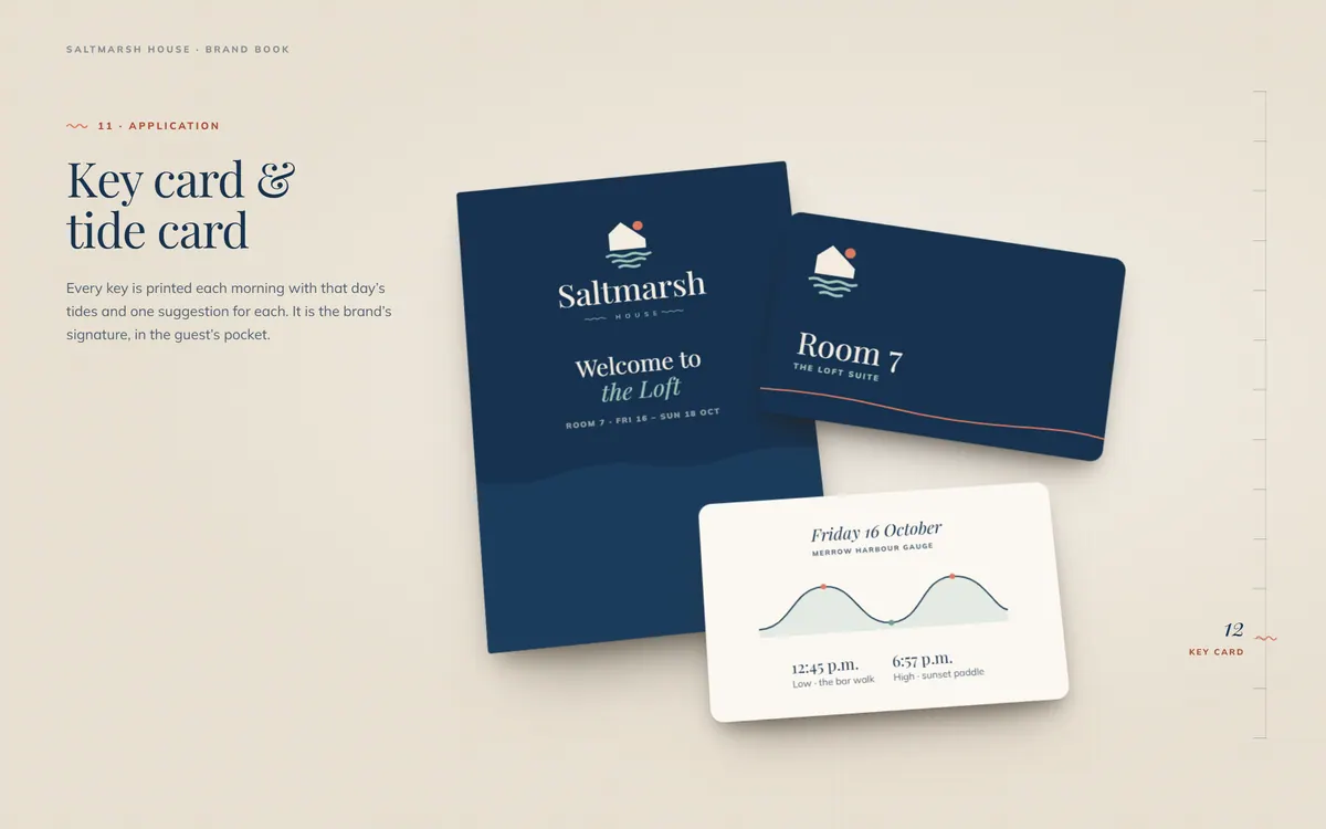 Saltmarsh House brand book, Key card & tide card