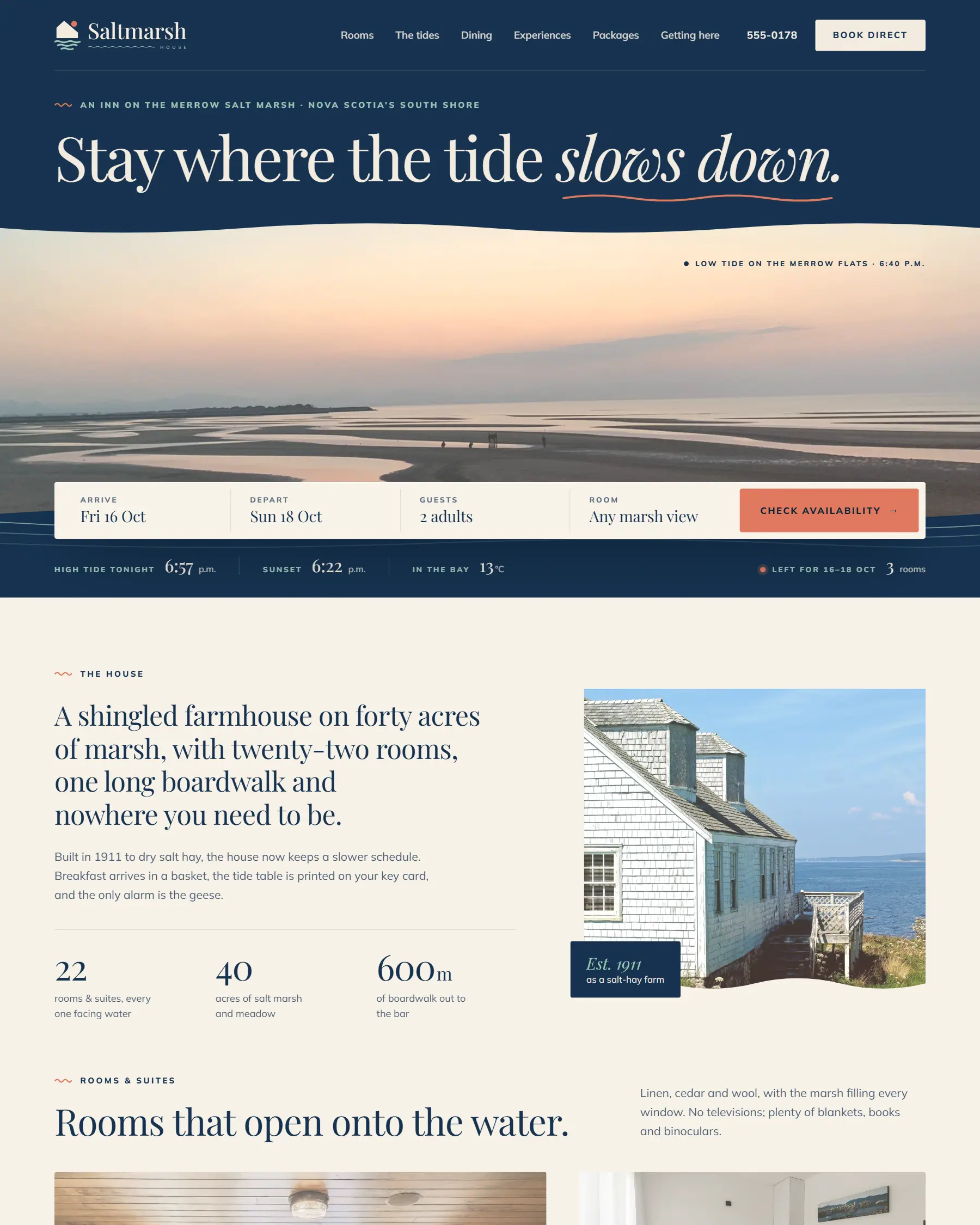 Saltmarsh House website, desktop