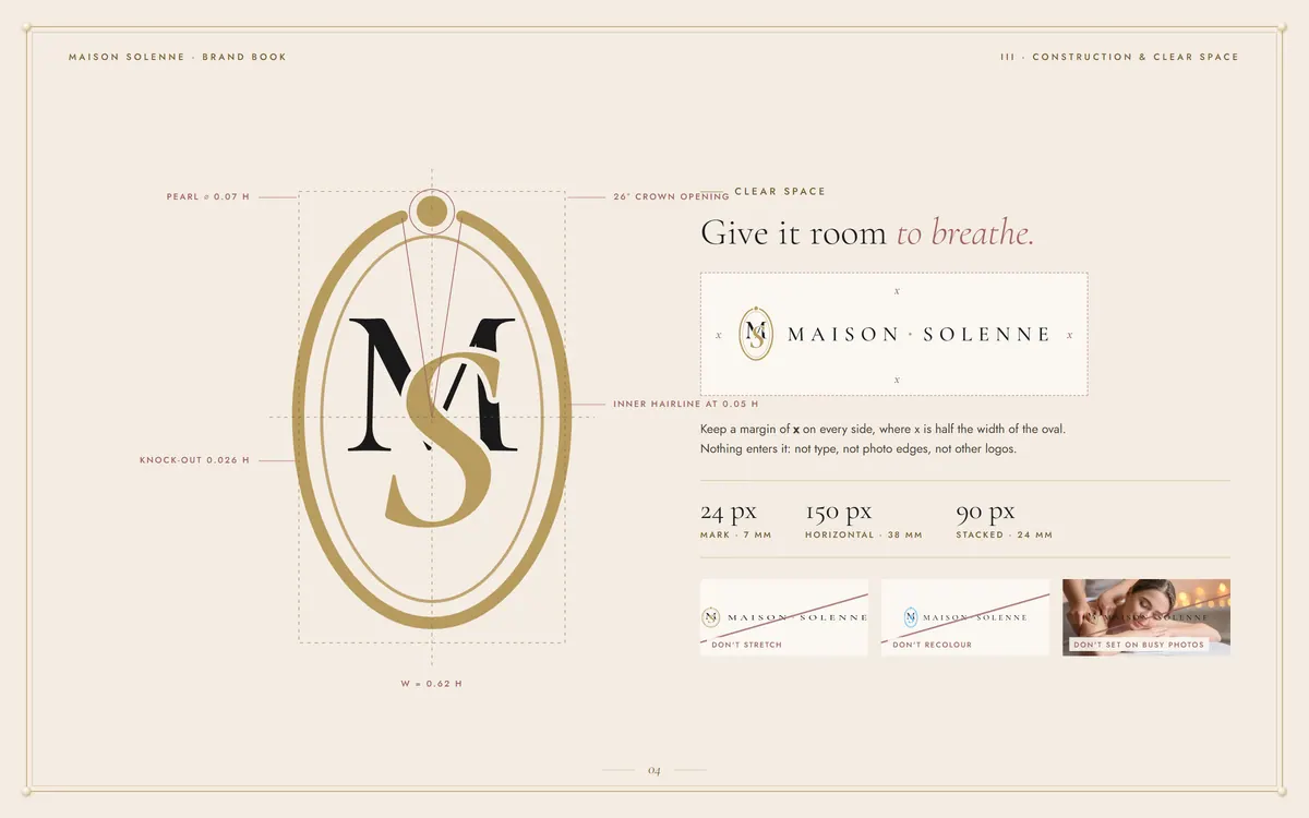 Maison Solenne brand book, Construction & clear space