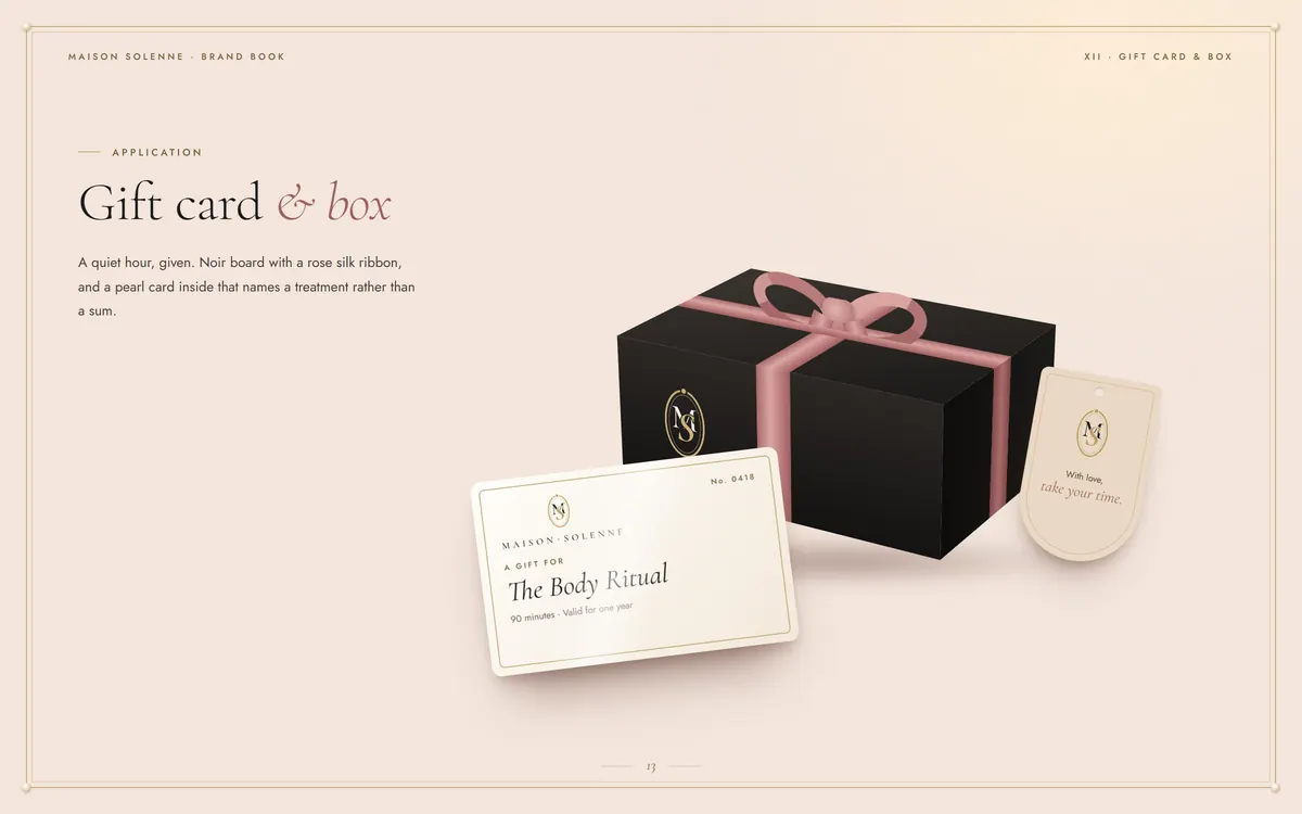 Maison Solenne brand book, Gift card & box