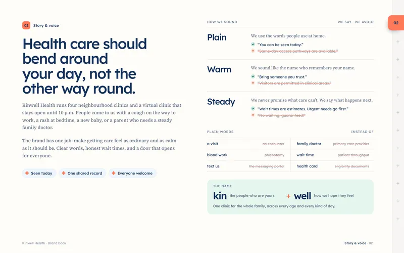 Kinwell Health brand book: Story & voice