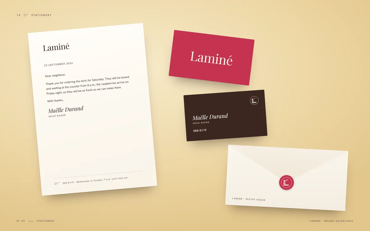 Laminé brand book, Stationery