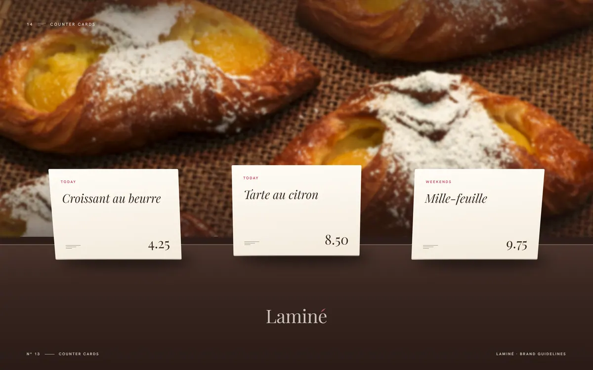 Laminé brand book, Counter cards