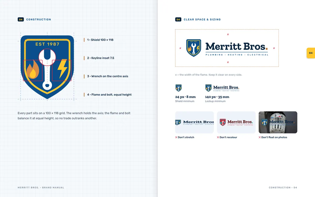Merritt Bros. brand book, Construction & clear space