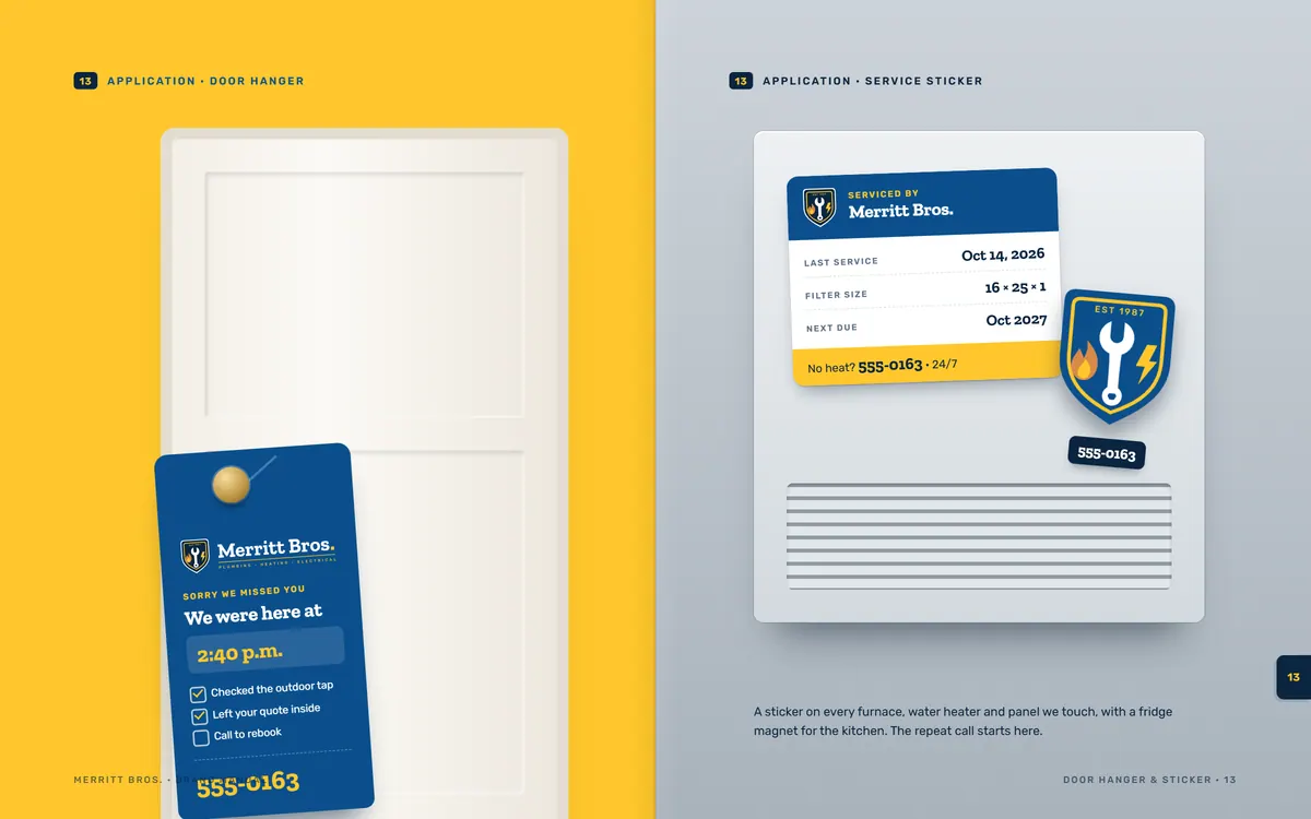 Merritt Bros. brand book, Door hanger & service sticker