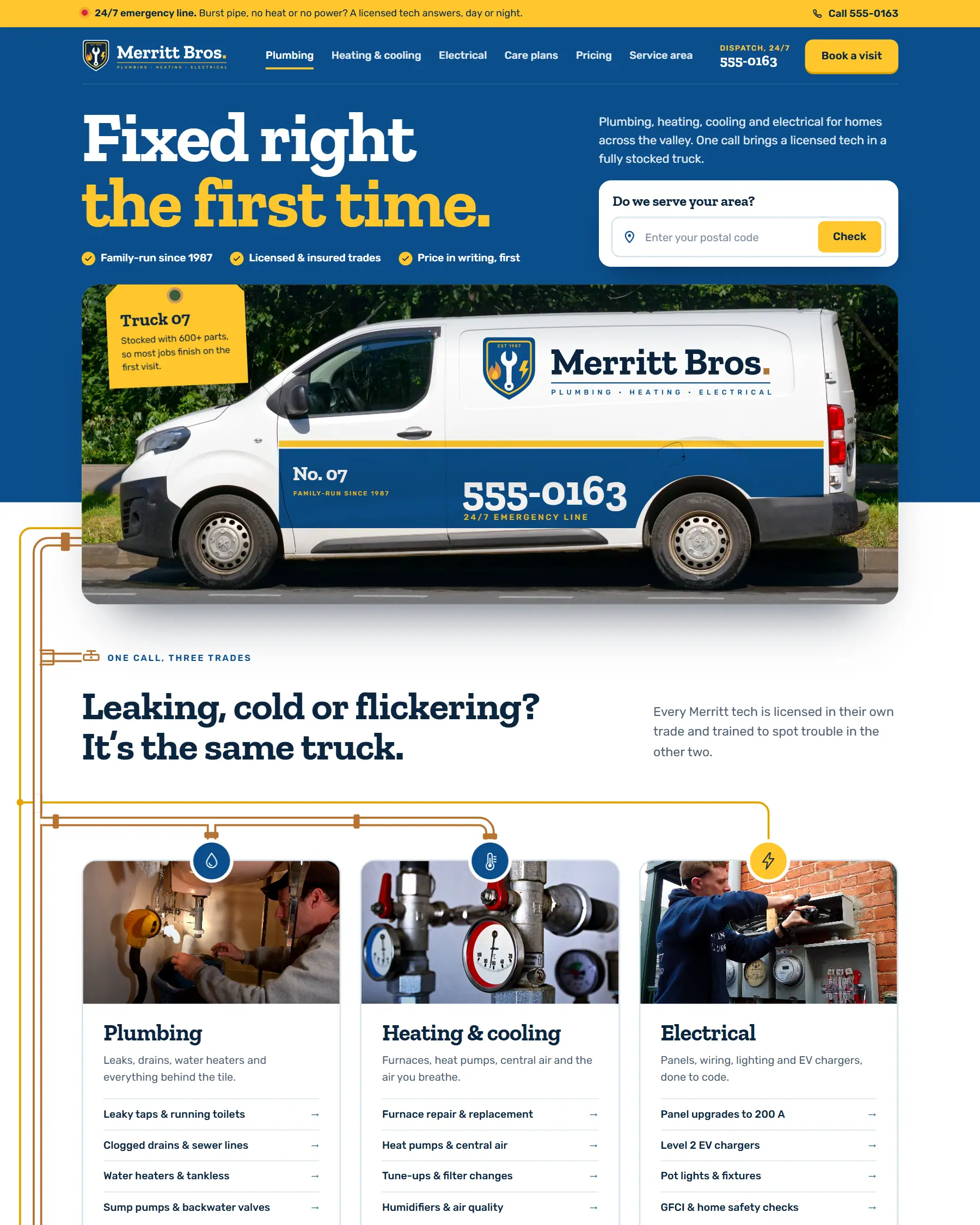 Merritt Bros. website, desktop