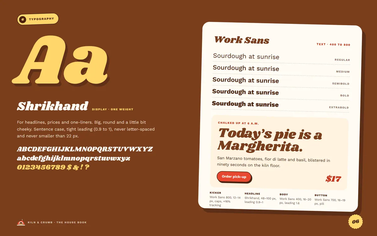 Kiln & Crumb brand book, Typography
