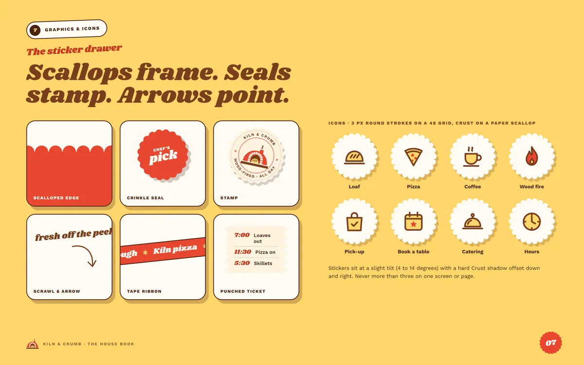 Kiln & Crumb brand book, Graphics & icons