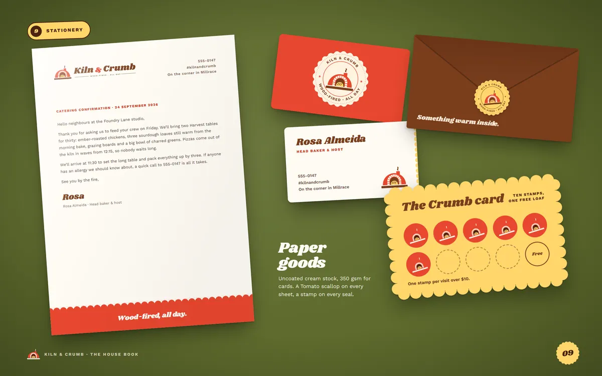 Kiln & Crumb brand book, Stationery