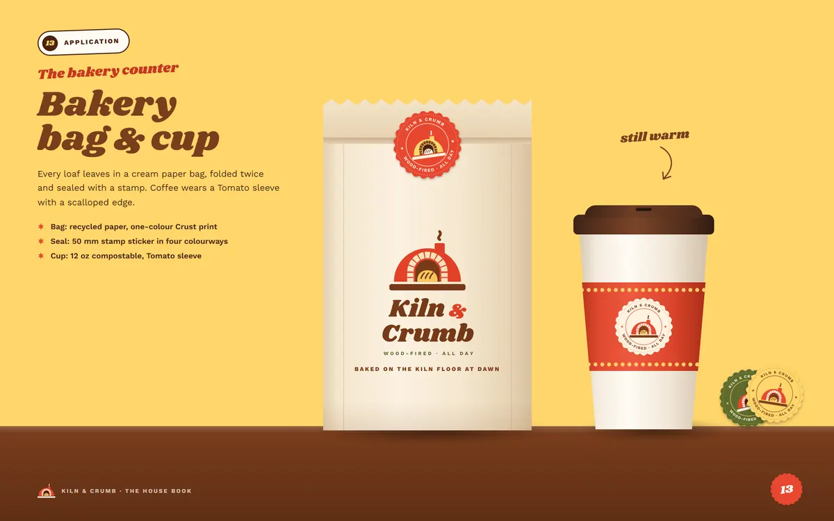 Kiln & Crumb brand book, Bakery bag & cup