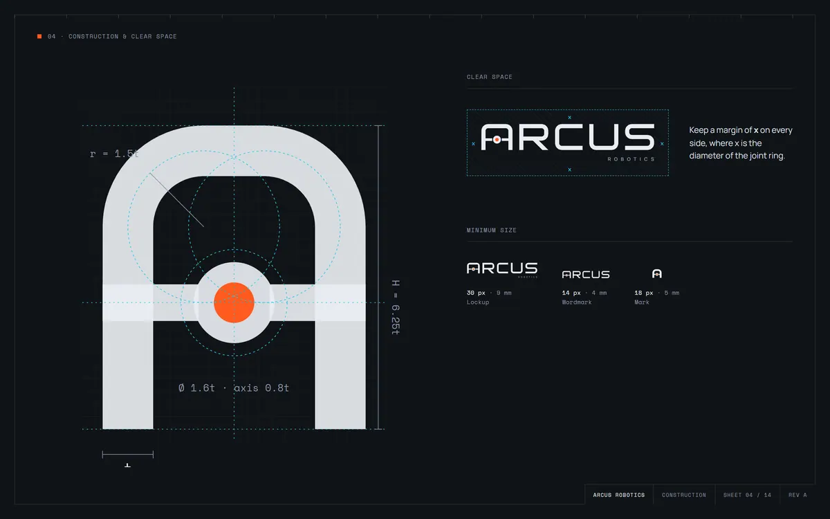 Arcus Robotics brand book, Construction & clear space
