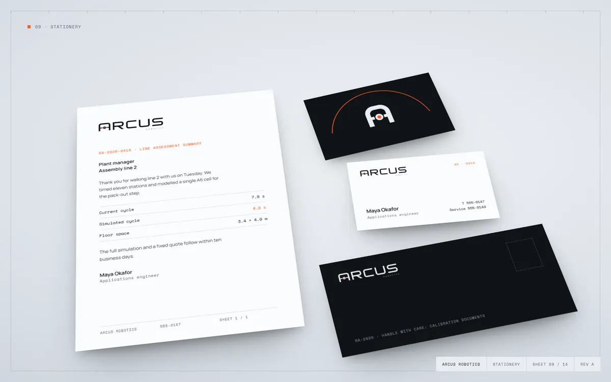 Arcus Robotics brand book, Stationery