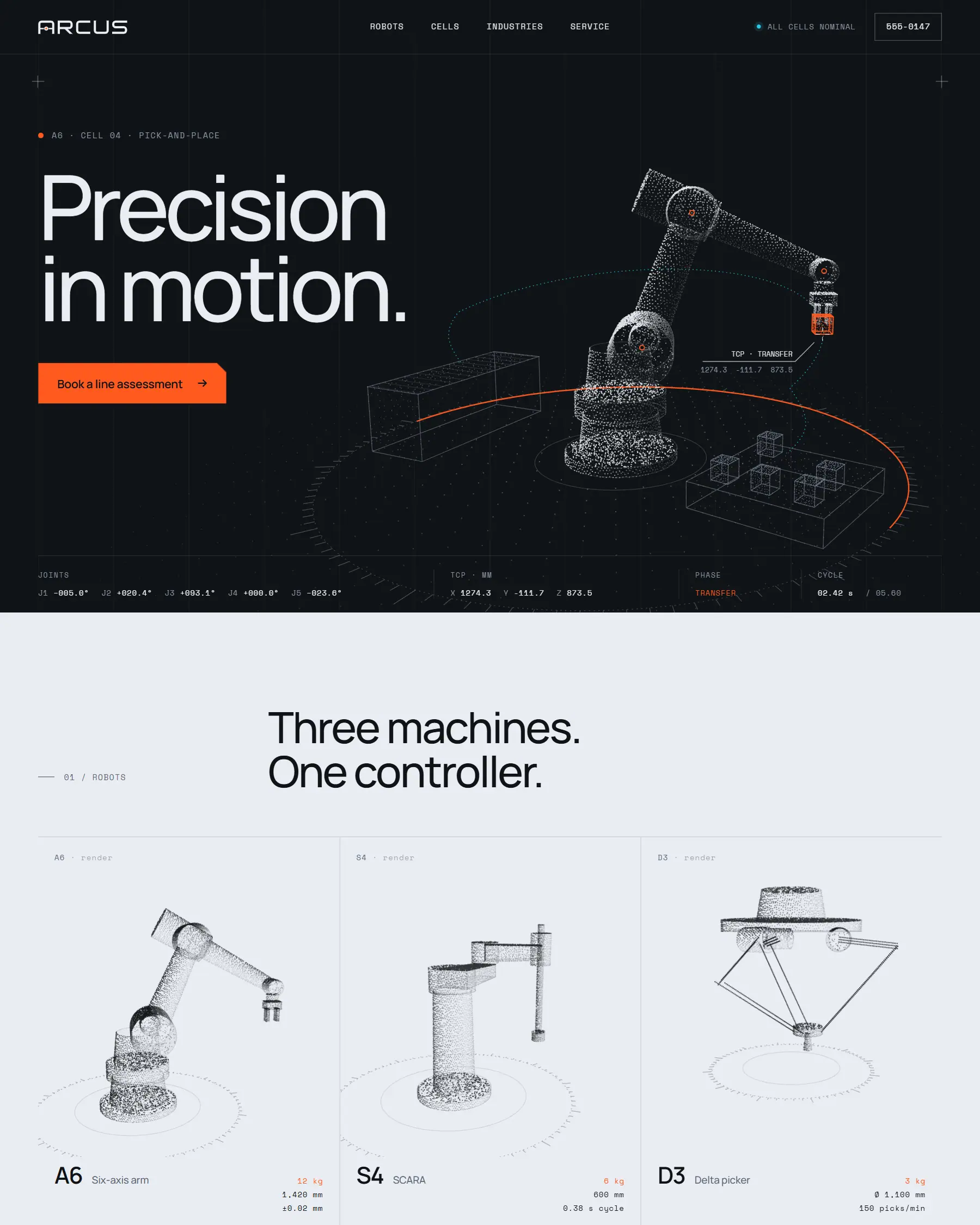 Arcus Robotics website, desktop