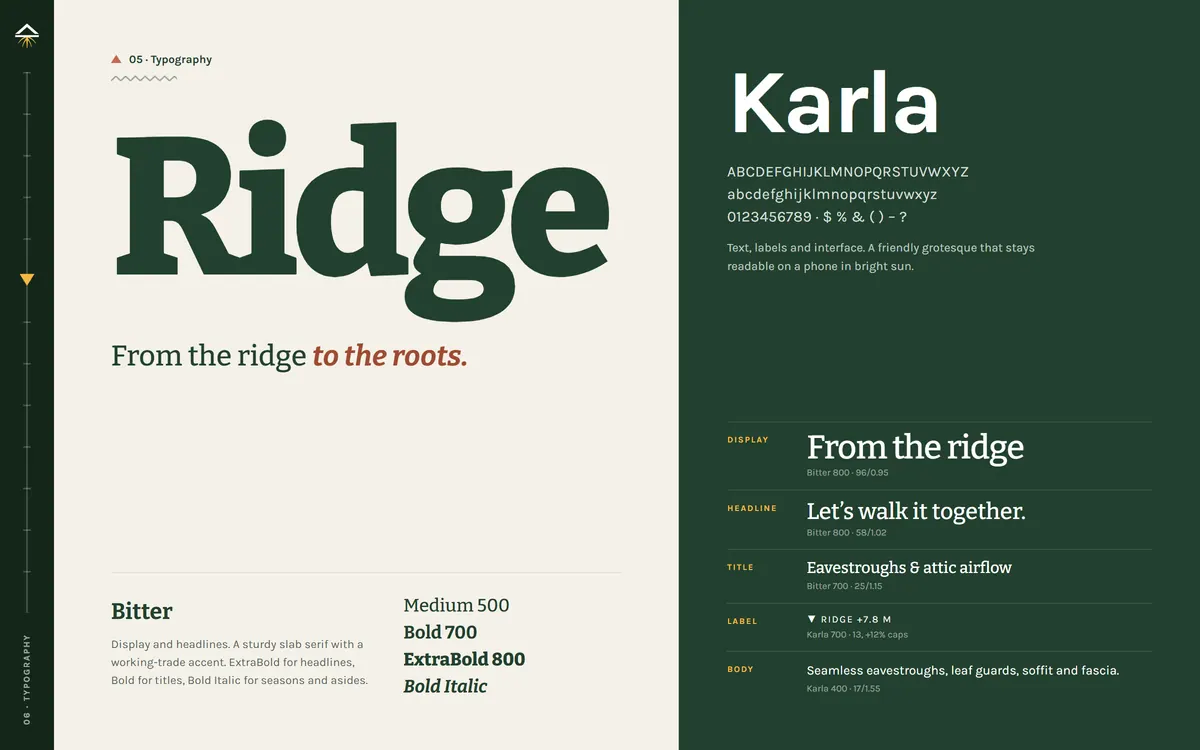 Ridgeroot Exteriors brand book, Typography