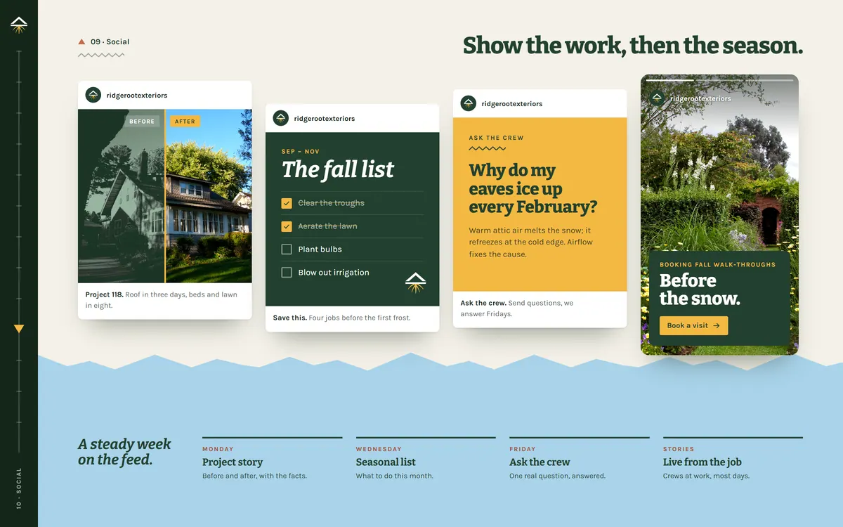 Ridgeroot Exteriors brand book, Social