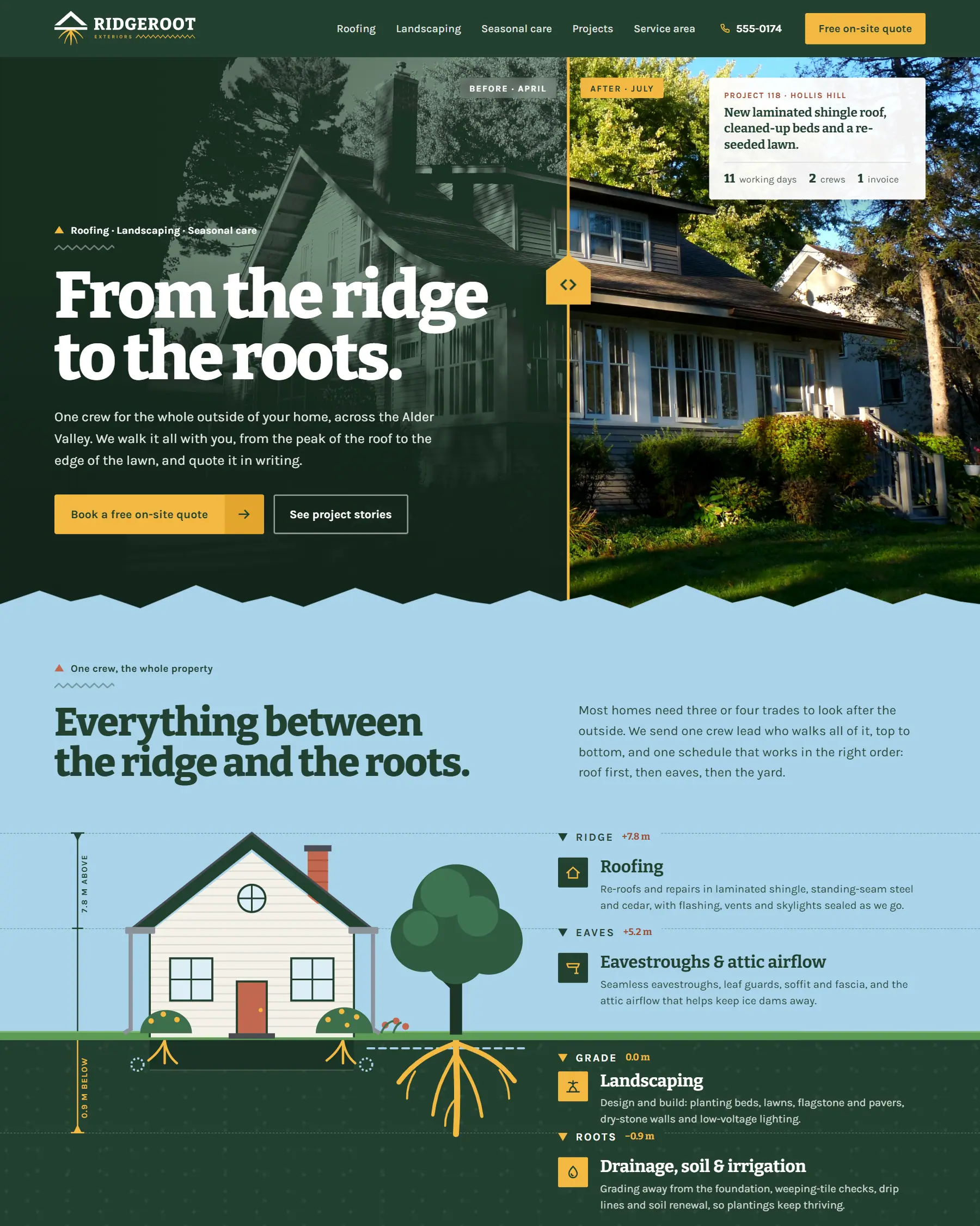 Ridgeroot Exteriors website, desktop