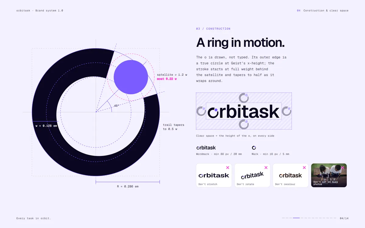 orbitask brand book, Construction & clear space